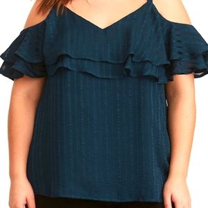 [6X] Torrid Emerald Green Ruffled Cold Shoulder Blouse